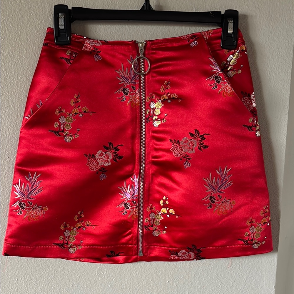 Honey Punch Red Floral Mini Skirt